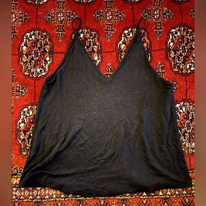 Black Linen Spaghetti V-Neck LOFT Tank Top size XS